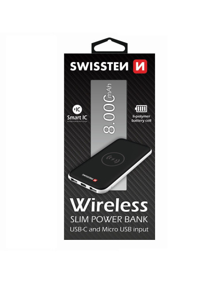 8.000 mAh, WIRELESS + USB, Slim, 5V, black