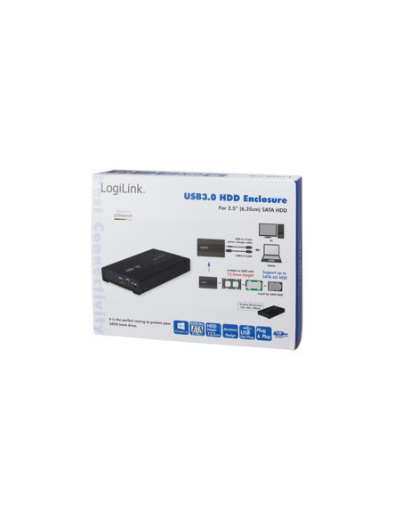 External HDD enclosure SATA, USB 3.0, Nero, 12.5 mm