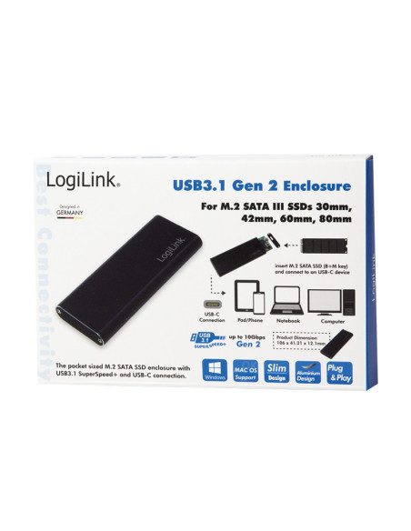 External HDD enclosure, M.2 SATA - USB 3.1 Gen2