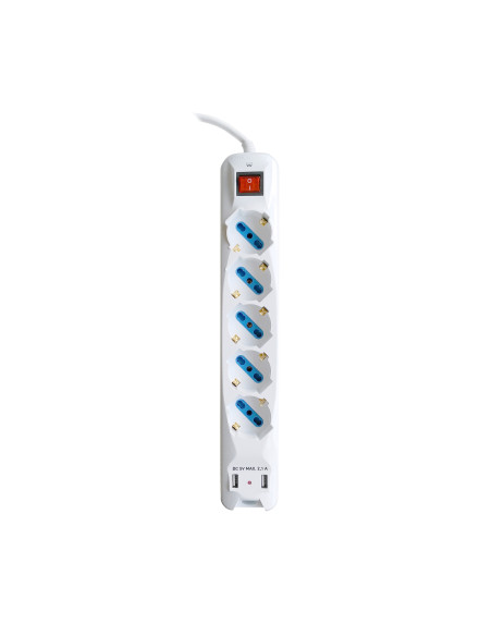 Multipresa con 5 prese universali a 45° + 2 USB 2,1A