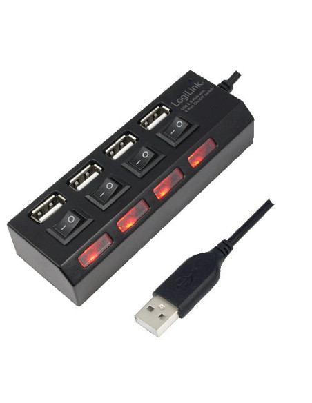 USB 2.0 HUB, 4 porte Nero con ON/OFF switch