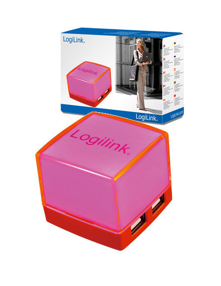 USB 2.0 hub, 4 ports, pink