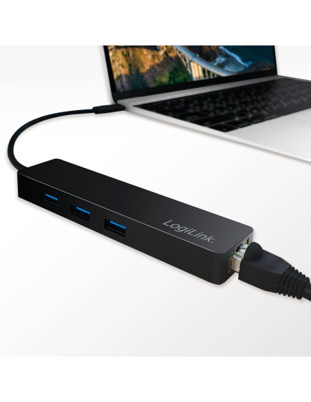 USB-C 3-port hub USB-A 3.0, con Gigabit LAN Nero
