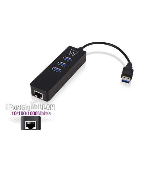 Hub 3 Porte USB 3.0 +  Porta Ethernet Black