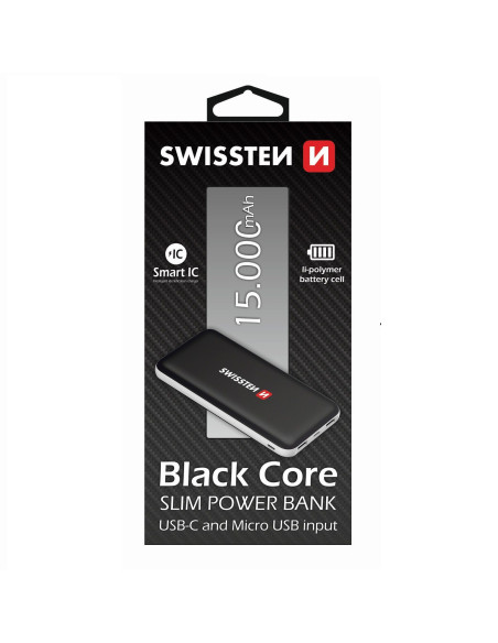 15.000 mAh Slim, SmartIC, 2xUSB (TypeC & MicroUSB) Nero