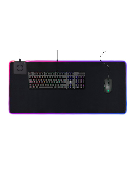 Gaming Mousepad RGB XL (900x400)mm con Caricatore Wireless per Smartphone 10W Fast-Charge