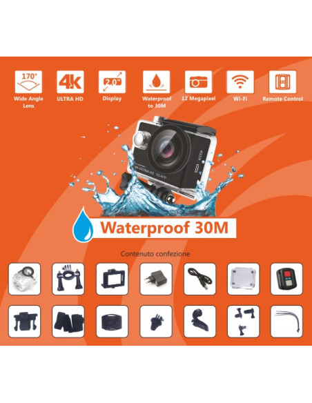 Action Cam Waterproof X-Tech 4K UHD 12MPX 30mt Wi-Fi Remote