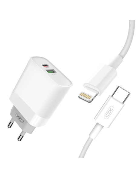 Caricatore USB Type-C + USB A 18W + Cavo lightning