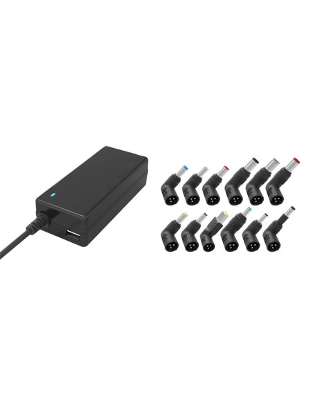 65W Alimentatore Universale per Notebook con 12 connetto 1xUSB-A(5V1A) 100/240V AC 15/20V DC Nero