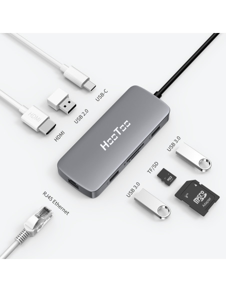 Docking Station USB-C 8in1 con Adattatore Porta USB C Thunderbolt 3, RJ45 Ethernet, USB 3.0, USB 2.0, 4K HDMI, 100W PD, SD/TF