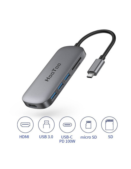 Docking Station USB-C 8in1 con Adattatore Porta USB C Thunderbolt 3, RJ45 Ethernet, USB 3.0, USB 2.0, 4K HDMI, 100W PD, SD/TF