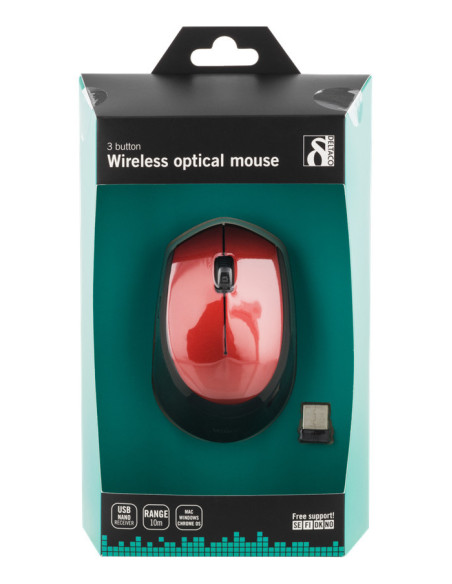 Mouse Wireless 1200DPI, Black/Red