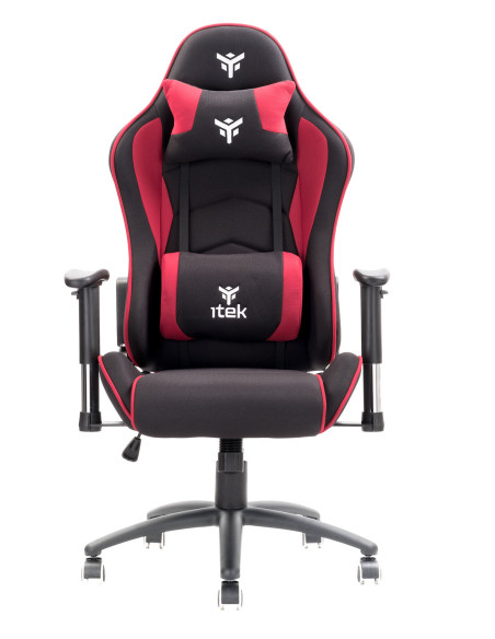 Gaming Chair PLAYCOM FM20 - Tessuto, Doppio Cuscino, Braccioli  Nero/Rosso