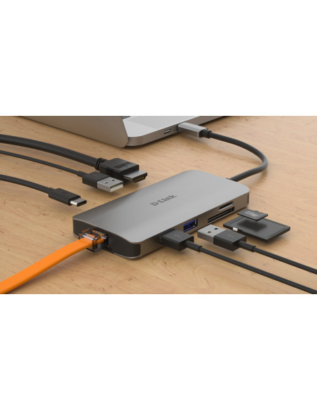 8-in-1 USB-C HDMI-4k LAN-RJ45-1Gb Card-Reader-SD-mSD Hub-USB A e C