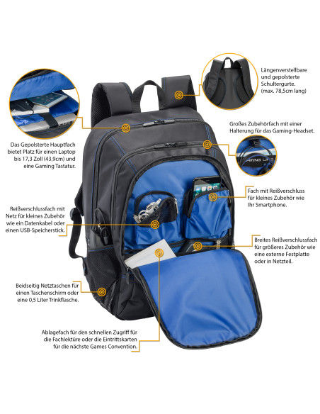 17.3" Game notebook case BackPack, Black/Blue