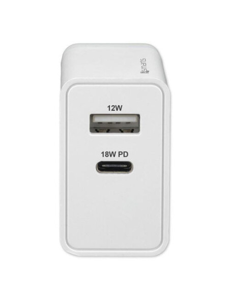 Alimentatore parete doppio USB-C PD 18W USB-A 12W