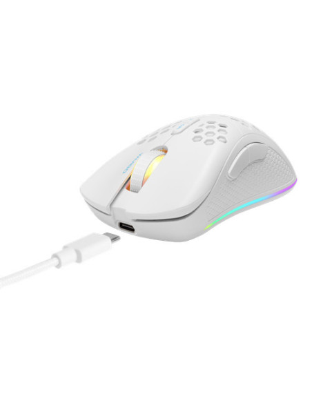 Mouse Right-hand RF Wireless + USB Type-C Laser 6400 DPI, White RGB