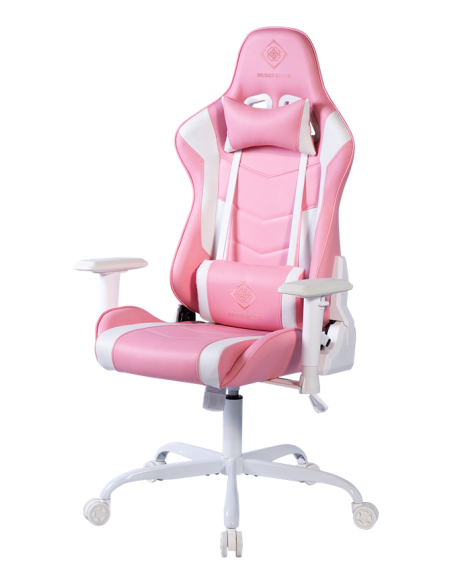 Gaming Chair DCH80 ergonomica, ecopelle, white/pink, doppio cuscinetto nuca-schiena