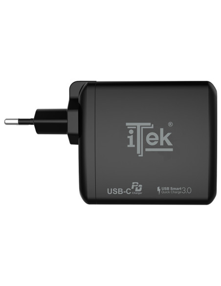 60W 6A(2x3A) Device Charger Black Indoor con 2 porte: 1xType-C PD 1xQC3.0 Smart IC