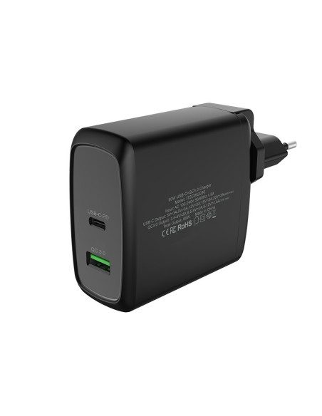 60W 6A(2x3A) Device Charger Black Indoor con 2 porte: 1xType-C PD 1xQC3.0 Smart IC