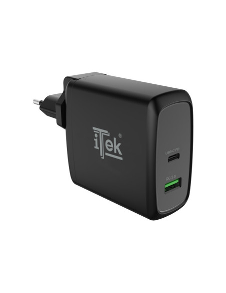 60W 6A(2x3A) Device Charger Black Indoor con 2 porte: 1xType-C PD 1xQC3.0 Smart IC