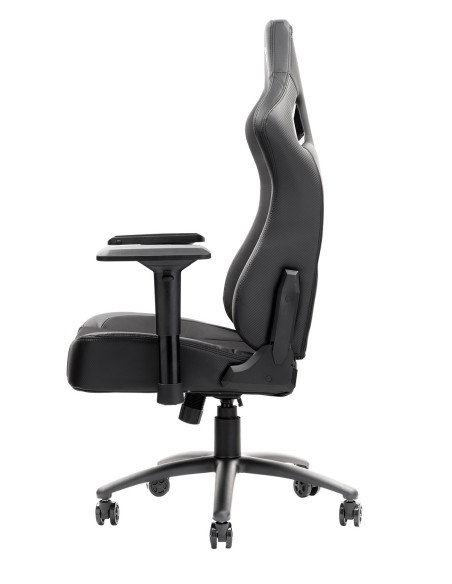 SCOUT PM30 Gaming Chair PVC e Tessuto Black/White con Poggiatesta, Cuscino Lombare, braccioli 4D