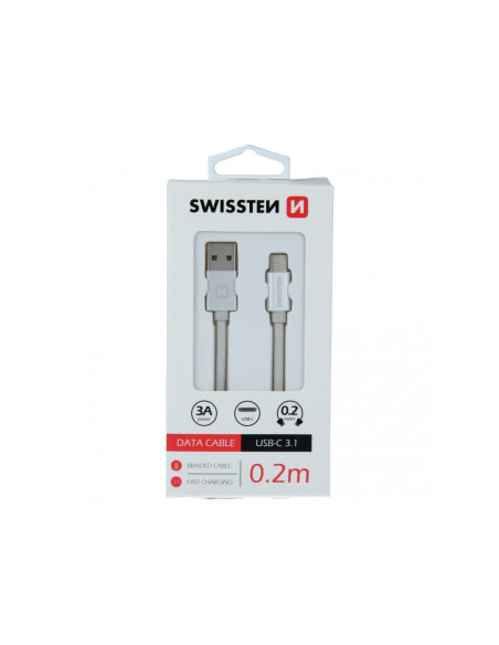 0,2mt Cavo Dati Textile USB / USB-C Argento