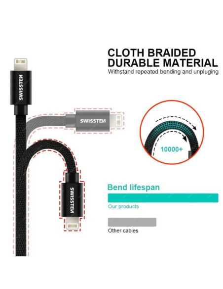 3,00mt Cavo Dati Tessile Usb Usb-C 3.0 M Nero Fast Charge