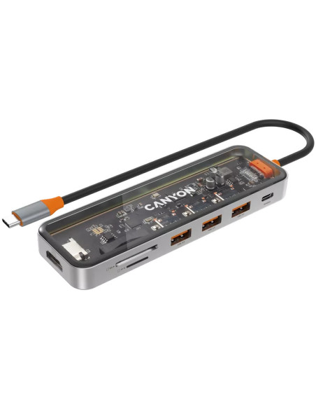 Hub DS-13 7 in 1 4k USB-C Transparent Space Grey