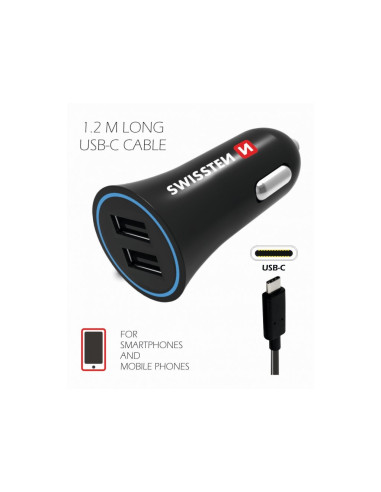 Car Charger, 2,4A con 2x USB + Cavo...