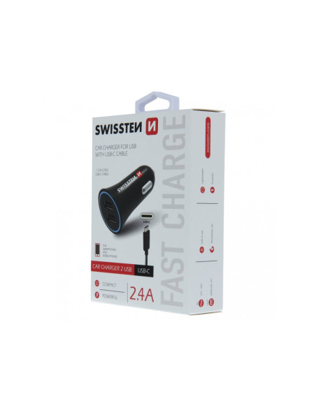 Car Charger, 2,4A con 2x USB + Cavo USB-C