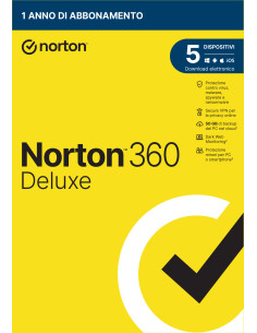 Norton 360 Deluxe Antivirus per 5 dispositivi 1 anno Secure VPN e Password Manager, PC, Mac, tablet e smartphone 2