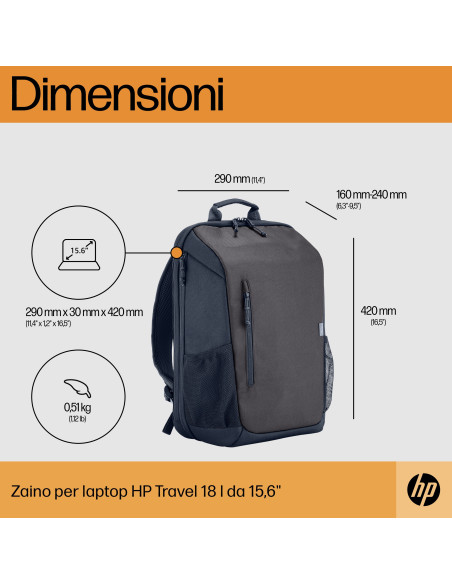 15.6" Zaino per Laptop Travel 18L Iron Grey