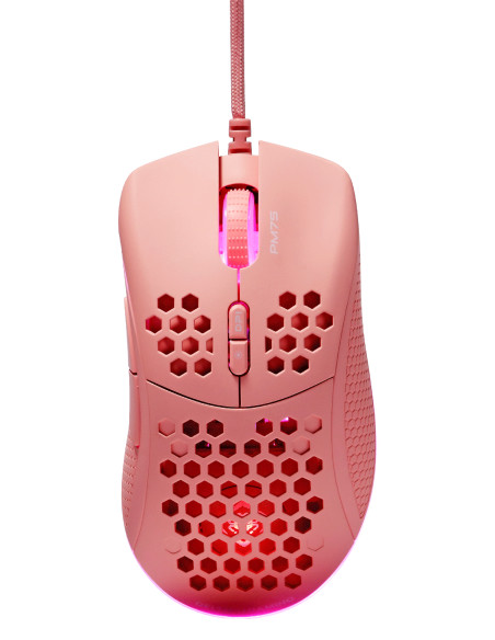 GAMING PM75 Ultralight Gaming Mouse, 6400 DPI, RGB, Rubber coated side grips, Pink