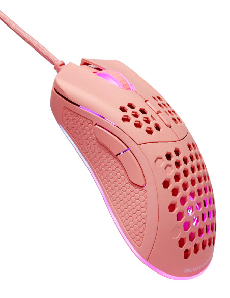 GAMING PM75 Ultralight Gaming Mouse, 6400 DPI, RGB, Rubber coated side grips, Pink