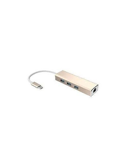 USB (3.1), USB typ C hub 4-port, gold, 3x USB 3.1 type A, 1x RJ45