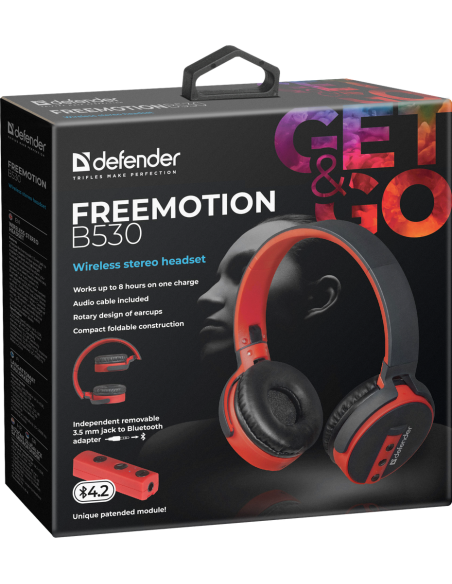 FREEMOTION B530, CUFFIE BLUETOOTH 4.2, NERO/ROSSO