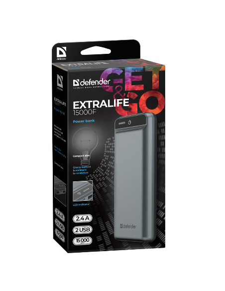 EXTRALIFE POWER BANK, 15000mAh, NERO