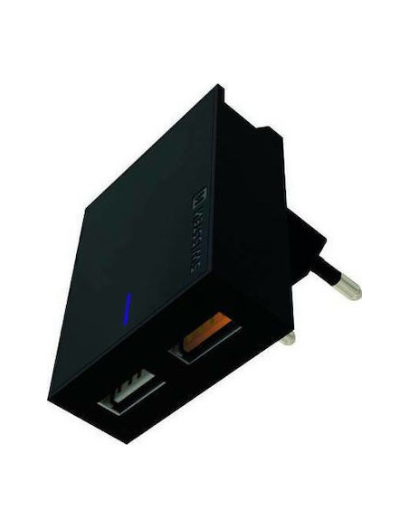 23W Slim travel charger, 2x USB, QC 3.0 Nero