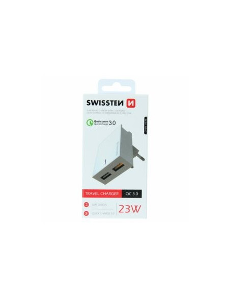 23W Slim travel charger, 2x USB, QC 3.0 bianco