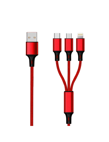 1,50 mt Cavo Multi 3in1 USB/microUSB+Lightning+Type-C Tessuto Rosso