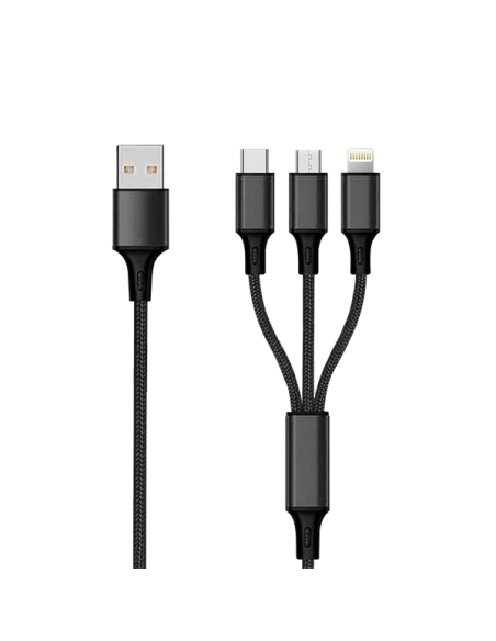 1,50 mt Cavo Multi 3in1 USB/microUSB+Lightning+Type-C Tessuto Nero