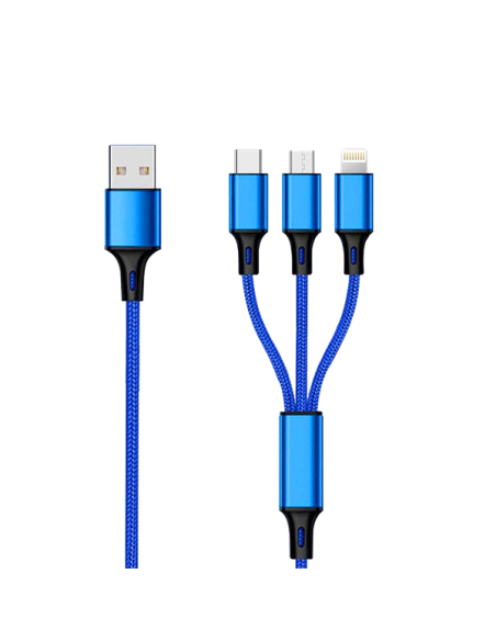 1,50 mt Cavo Multi 3in1 USB/microUSB+Lightning+Type-C Tessuto Blue