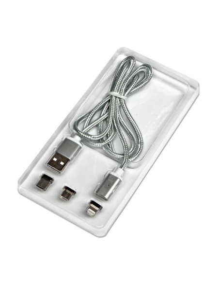 1,00 mt cavo da USB A/M (2.0) a USB (typ C+lightning+microUSB), silver, magnetic ends